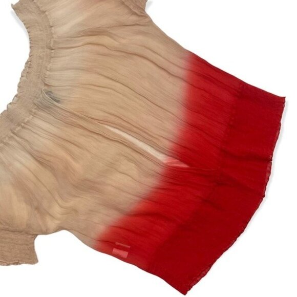 Y2K Bebe Off The Shoulder Silk New Rio Red Ombré Tie Dye Open Back Gauze Top - Picture 6 of 9